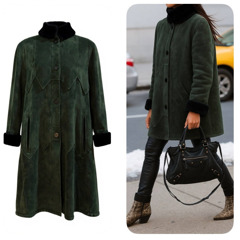 [L] ANNE KLEIN Coat Vintage Shearling – Deep Forest Green – Soft Luxe Jacket
